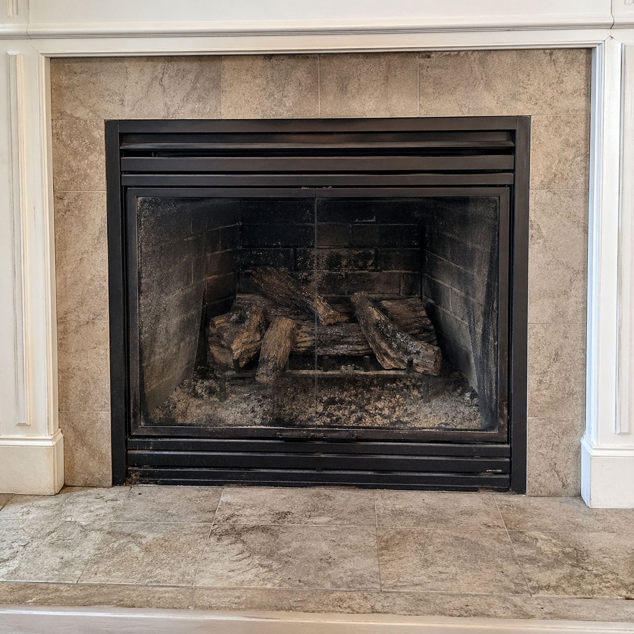 Gas fireplace before clean out service